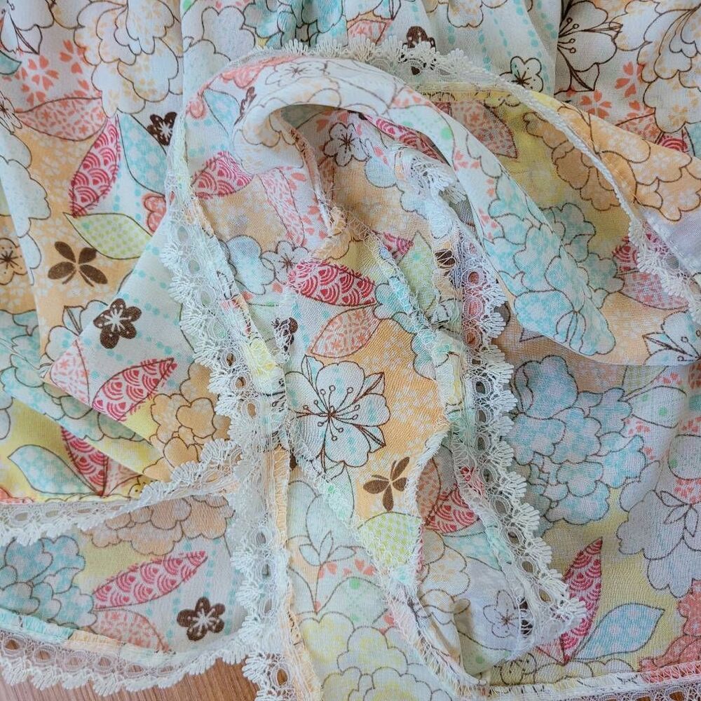 Vintage Y2K large floral pajama set babydoll cut top lace details bow boho maxim - Picture 5 of 14